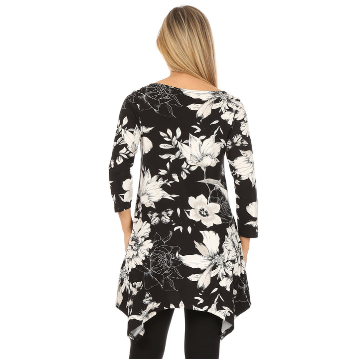 Women's Floral Scoop Neck Tunic Top with Pockets