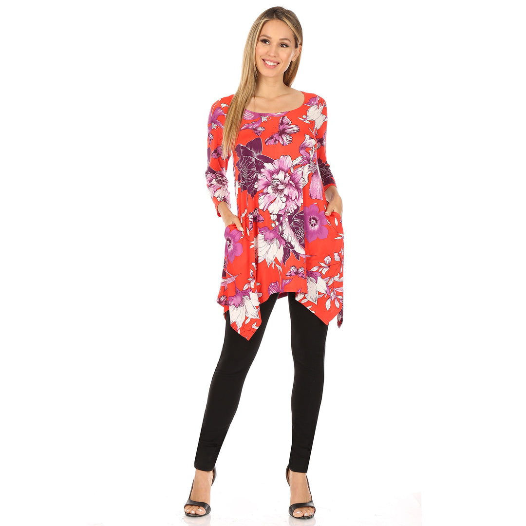 Women's Floral Scoop Neck Tunic Top with Pockets