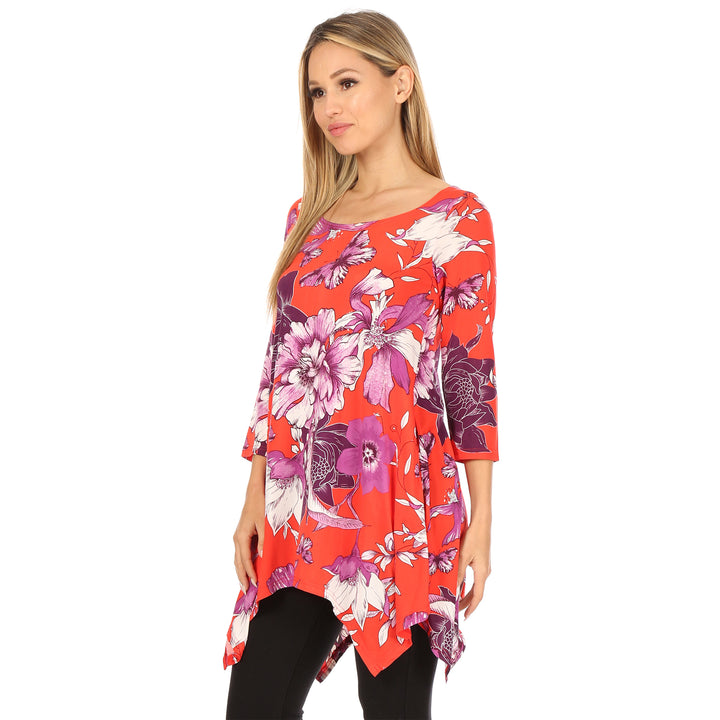 Women's Floral Scoop Neck Tunic Top with Pockets