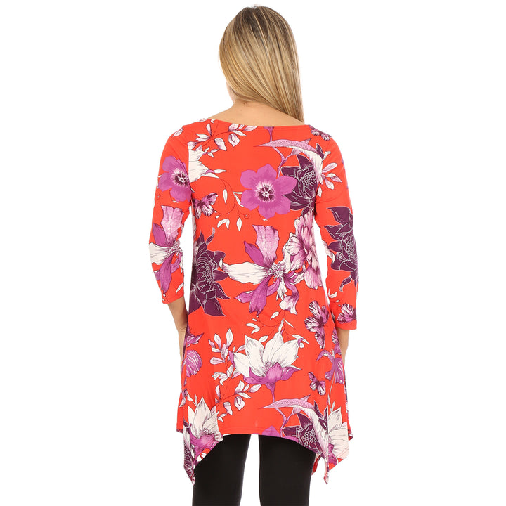 Women's Floral Scoop Neck Tunic Top with Pockets