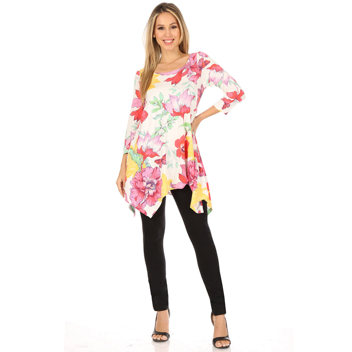 Women's Floral Scoop Neck Tunic Top with Pockets