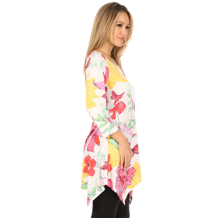 Women's Floral Scoop Neck Tunic Top with Pockets