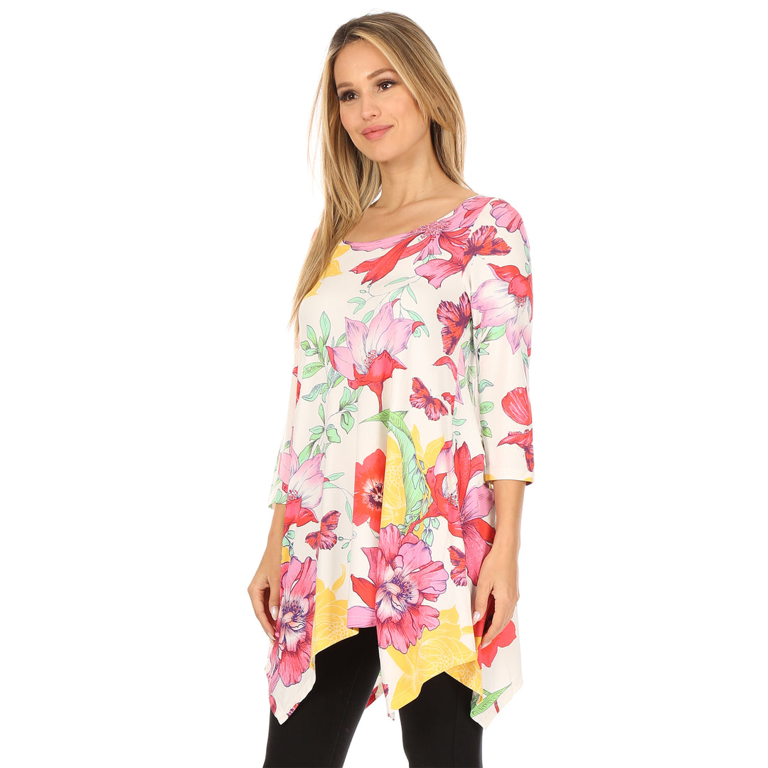 Women's Floral Scoop Neck Tunic Top with Pockets