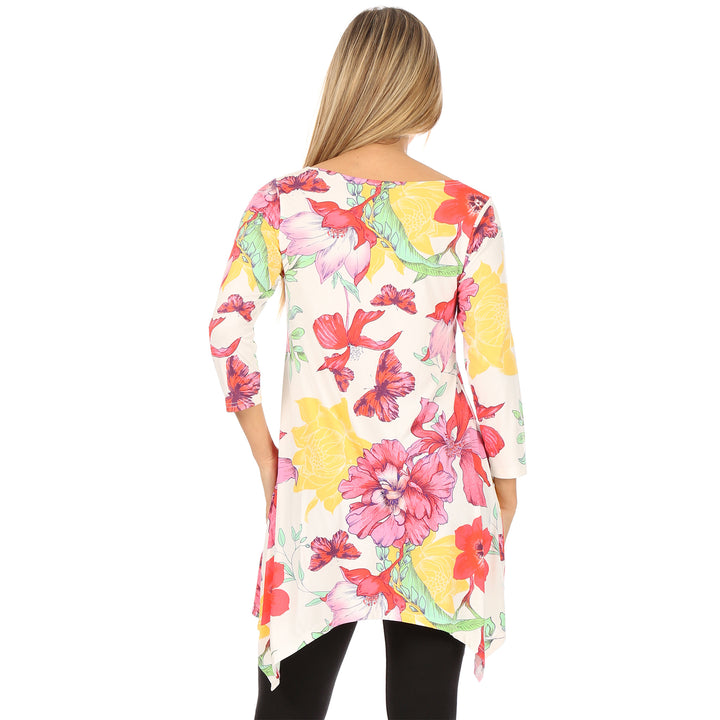 Women's Floral Scoop Neck Tunic Top with Pockets