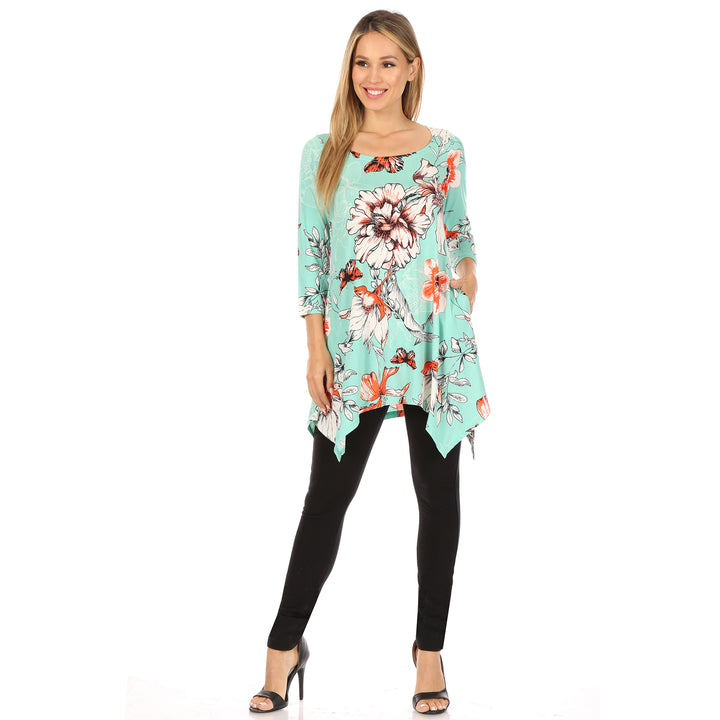 Women's Floral Scoop Neck Tunic Top with Pockets