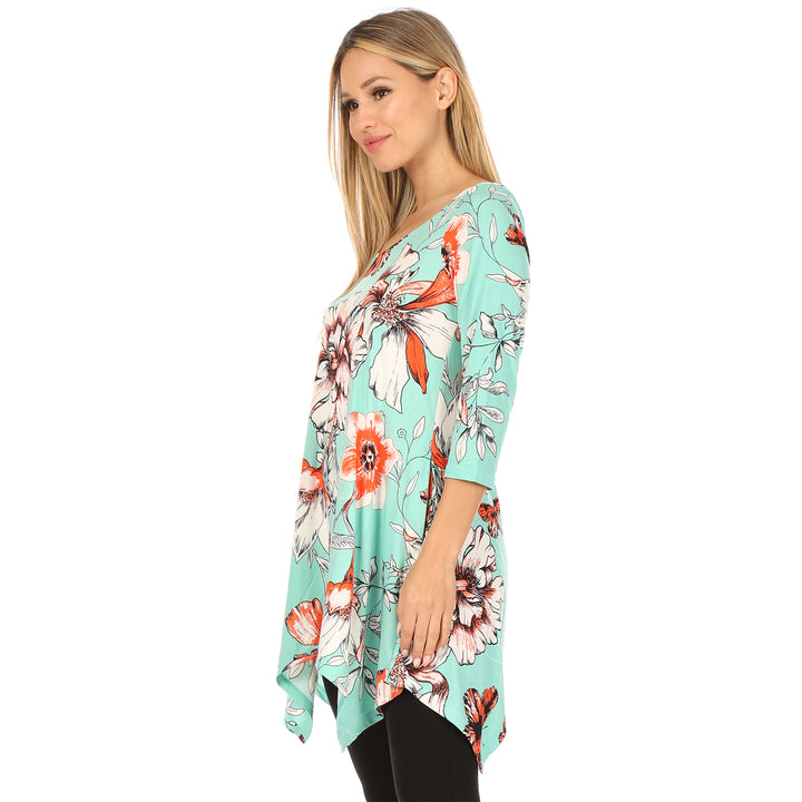 Women's Floral Scoop Neck Tunic Top with Pockets