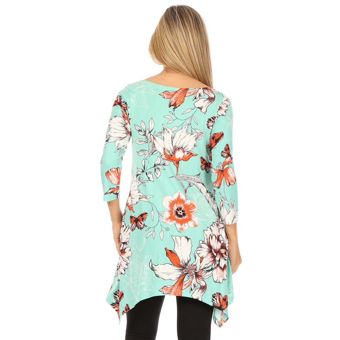 Women's Floral Scoop Neck Tunic Top with Pockets