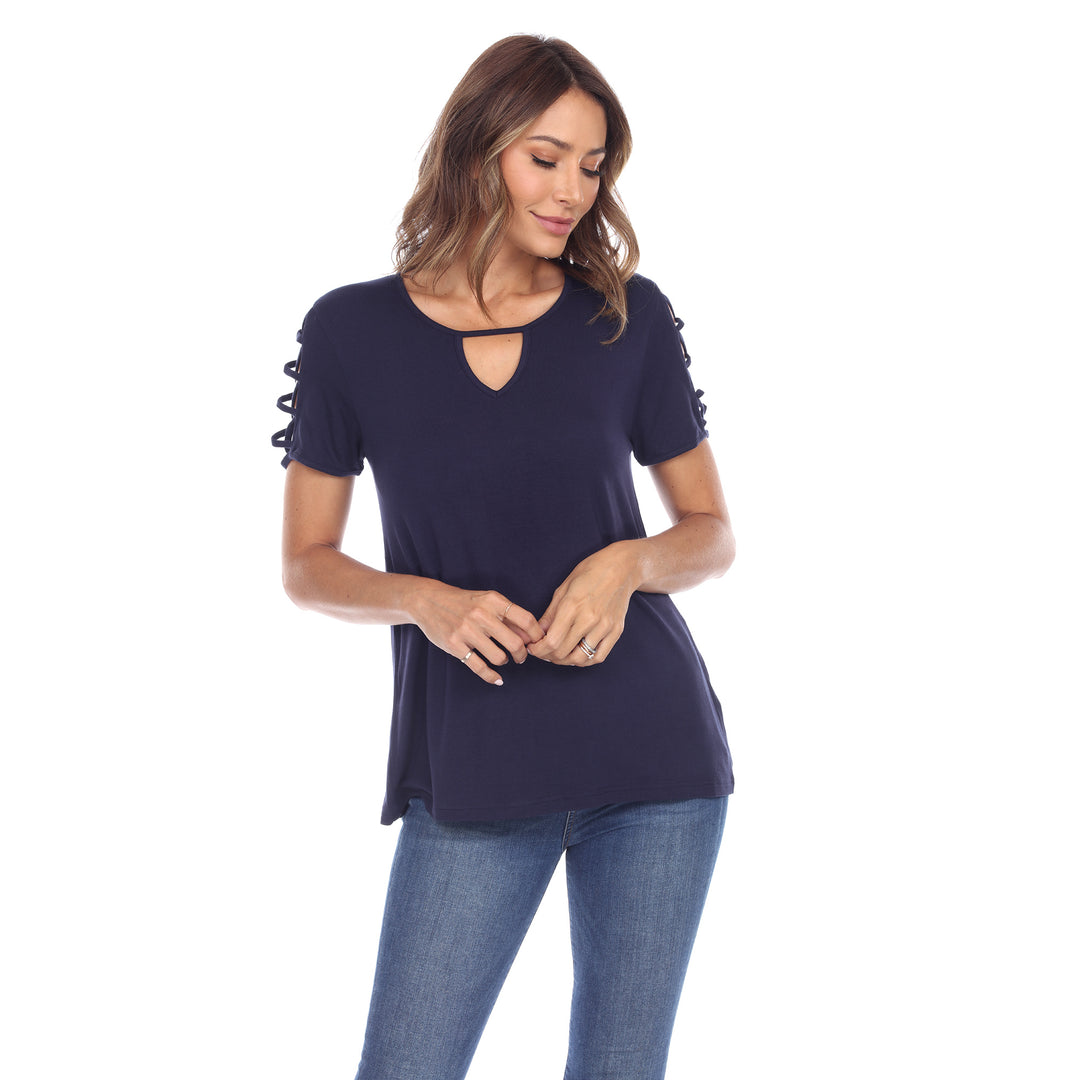 Women's Keyhole Neck Cutout Short Sleeve Top