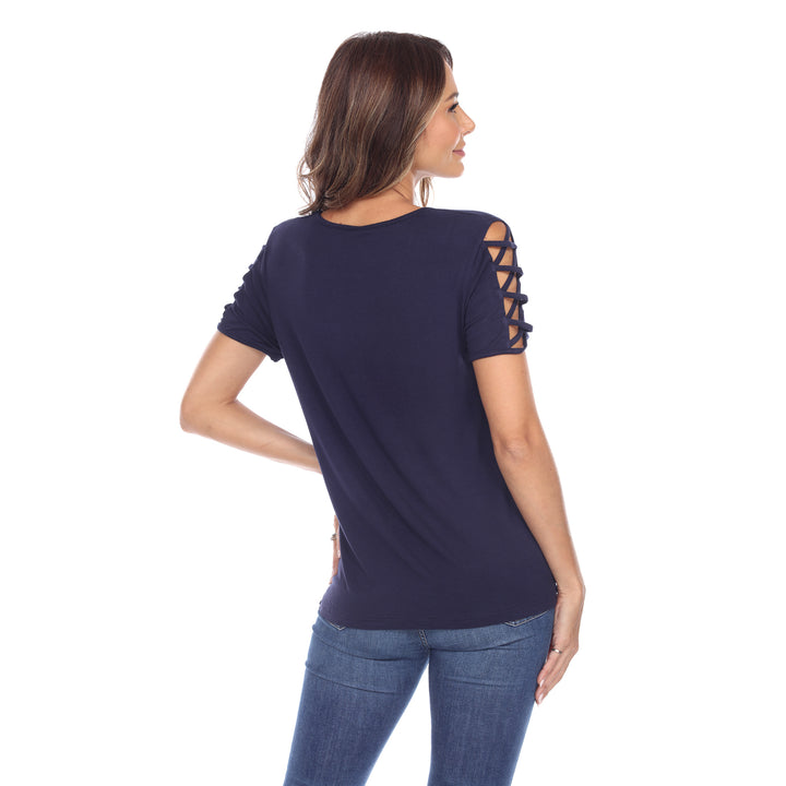 Women's Keyhole Neck Cutout Short Sleeve Top