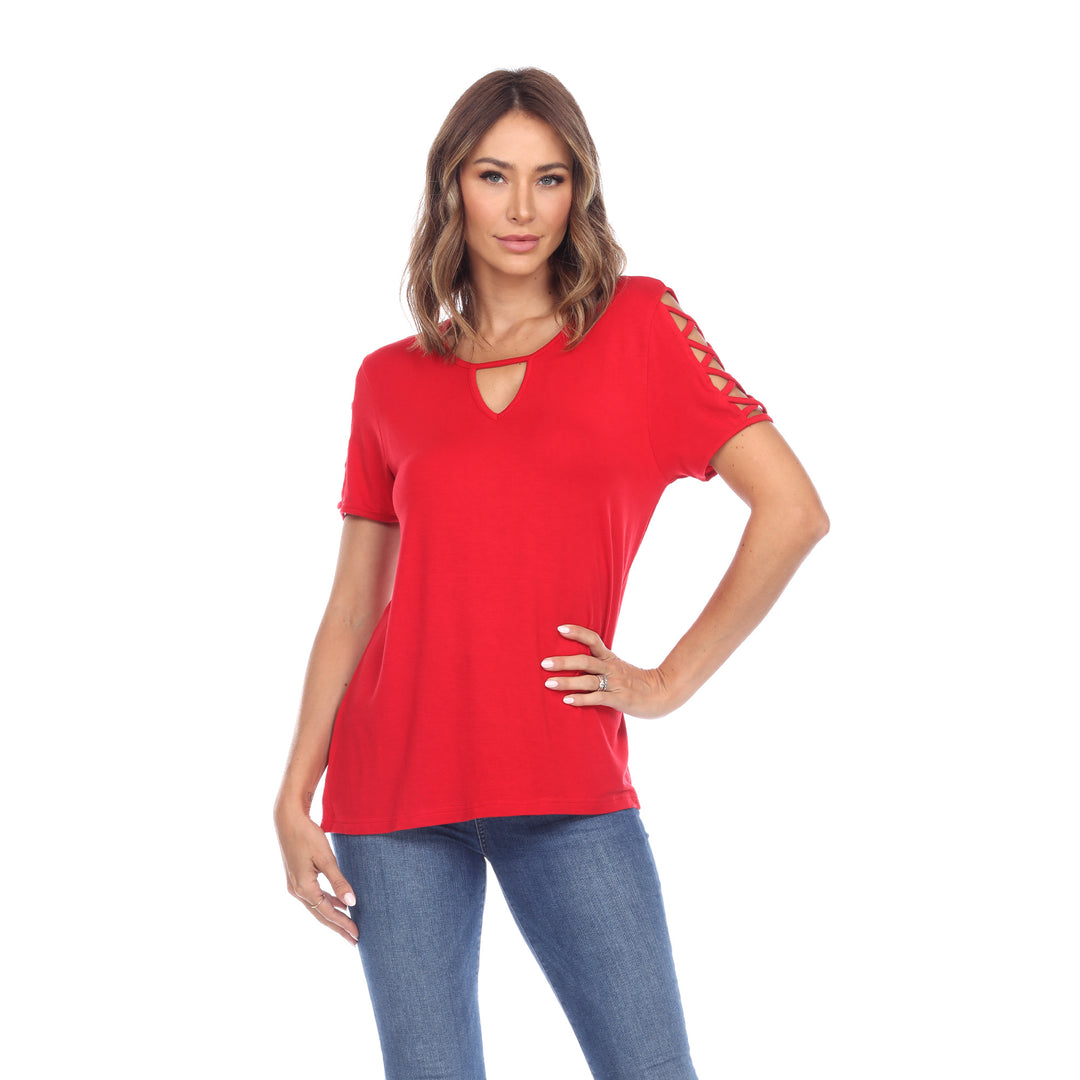 Women's Keyhole Neck Cutout Short Sleeve Top