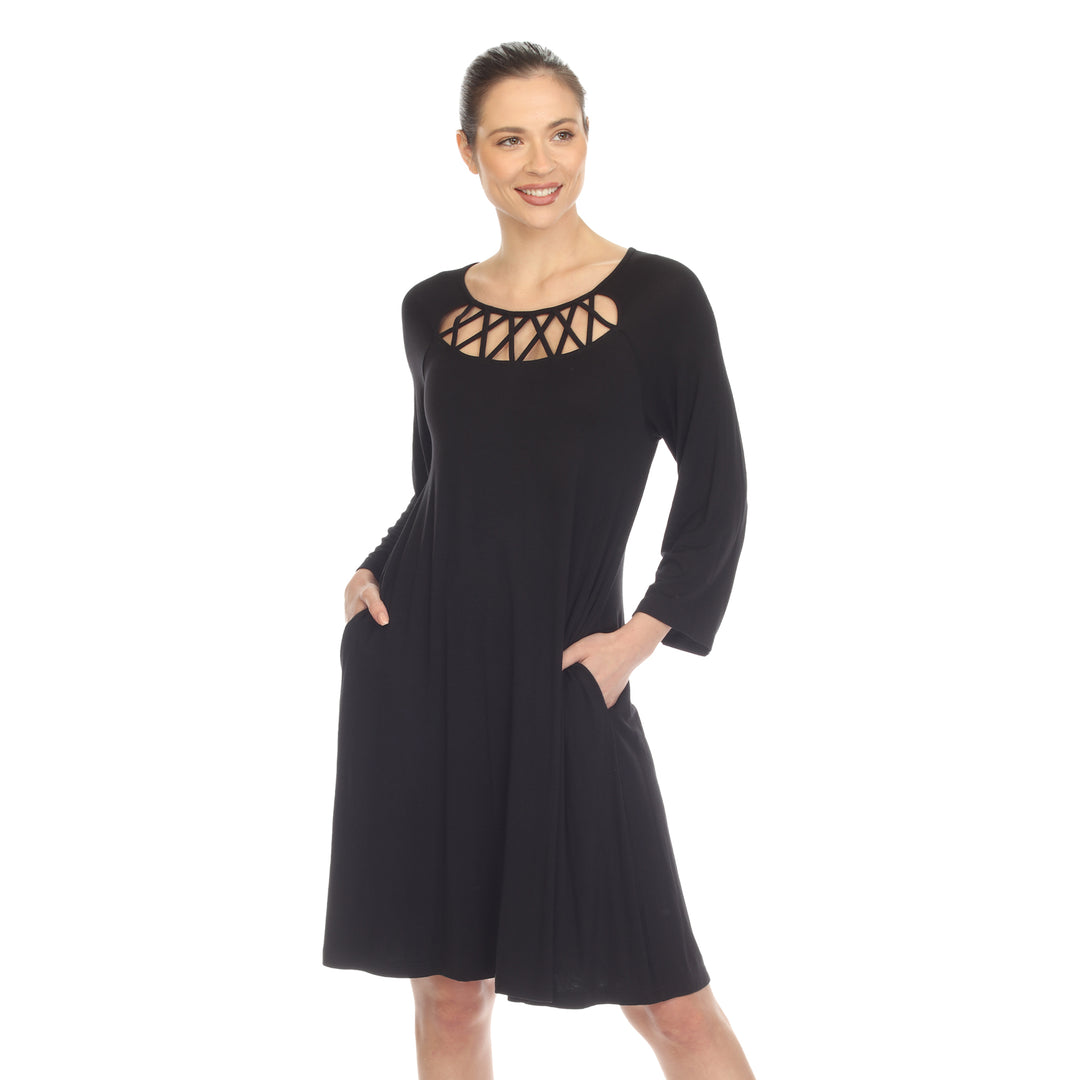 Women's Criss Cross Neckline Swing Midi Dress