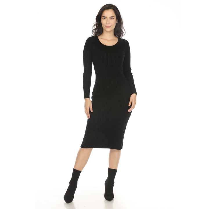 Women's Long Sleeve Rib Midi Sweater Dress