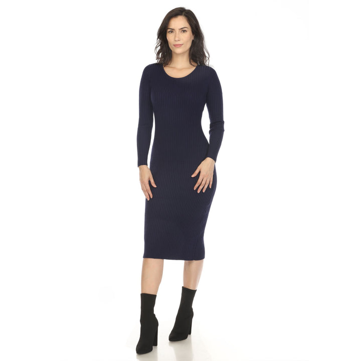 Women's Long Sleeve Rib Midi Sweater Dress