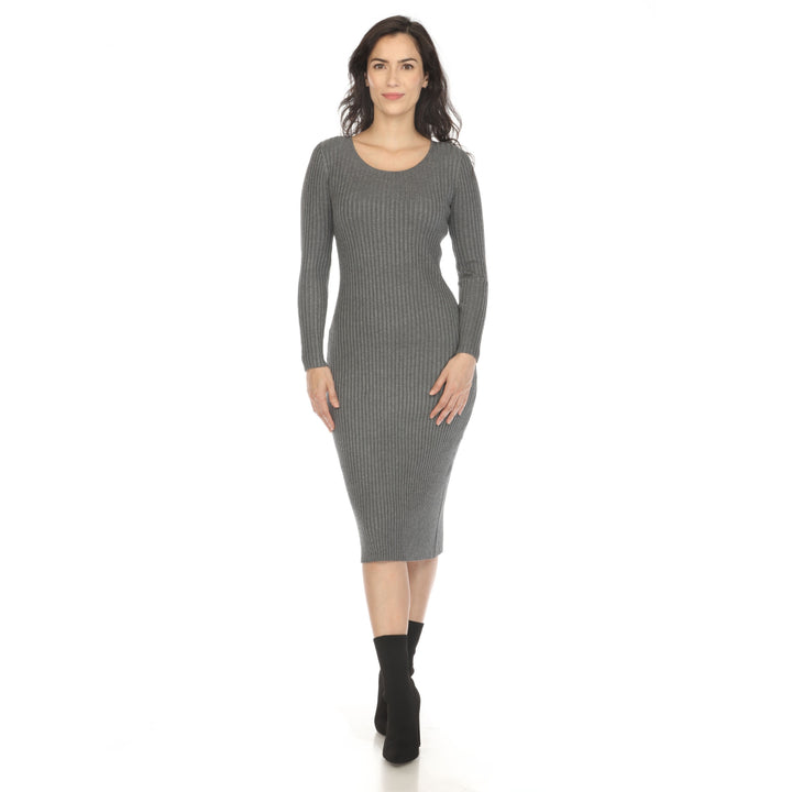 Women's Long Sleeve Rib Midi Sweater Dress