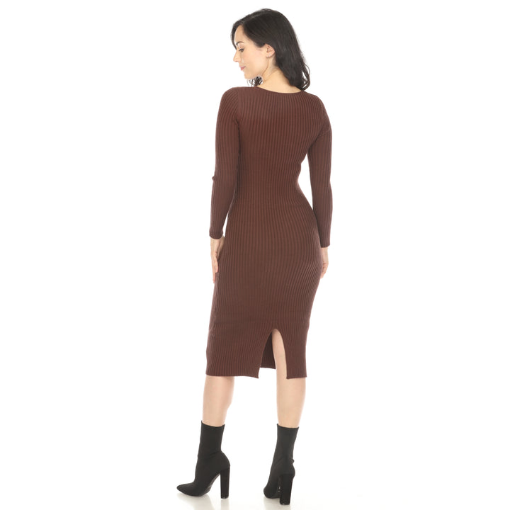 Women's Long Sleeve Rib Midi Sweater Dress