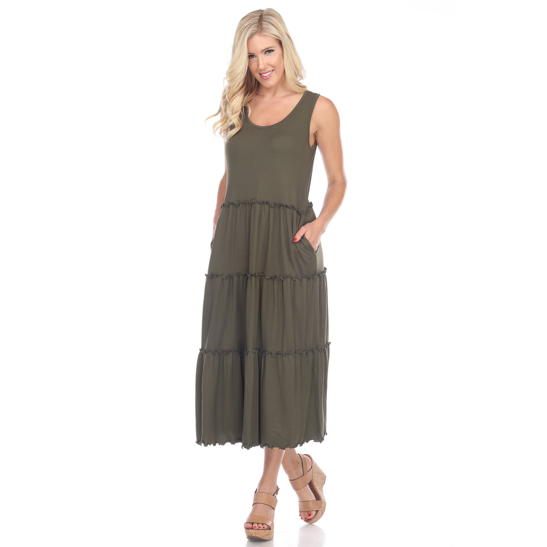 Women's Scoop Neck Tiered Midi Dress