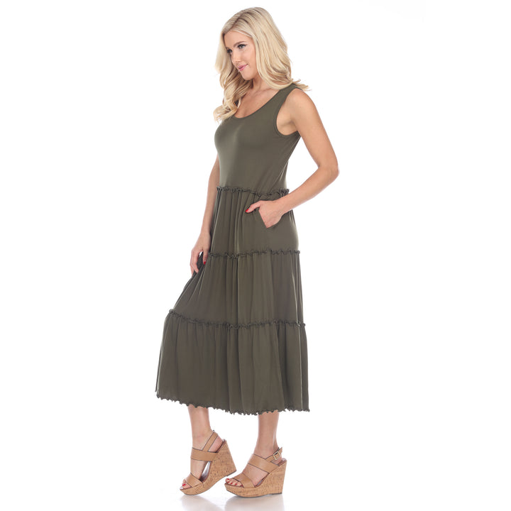 Women's Scoop Neck Tiered Midi Dress