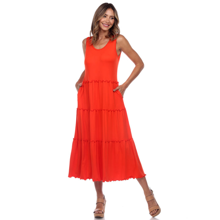 Women's Scoop Neck Tiered Midi Dress