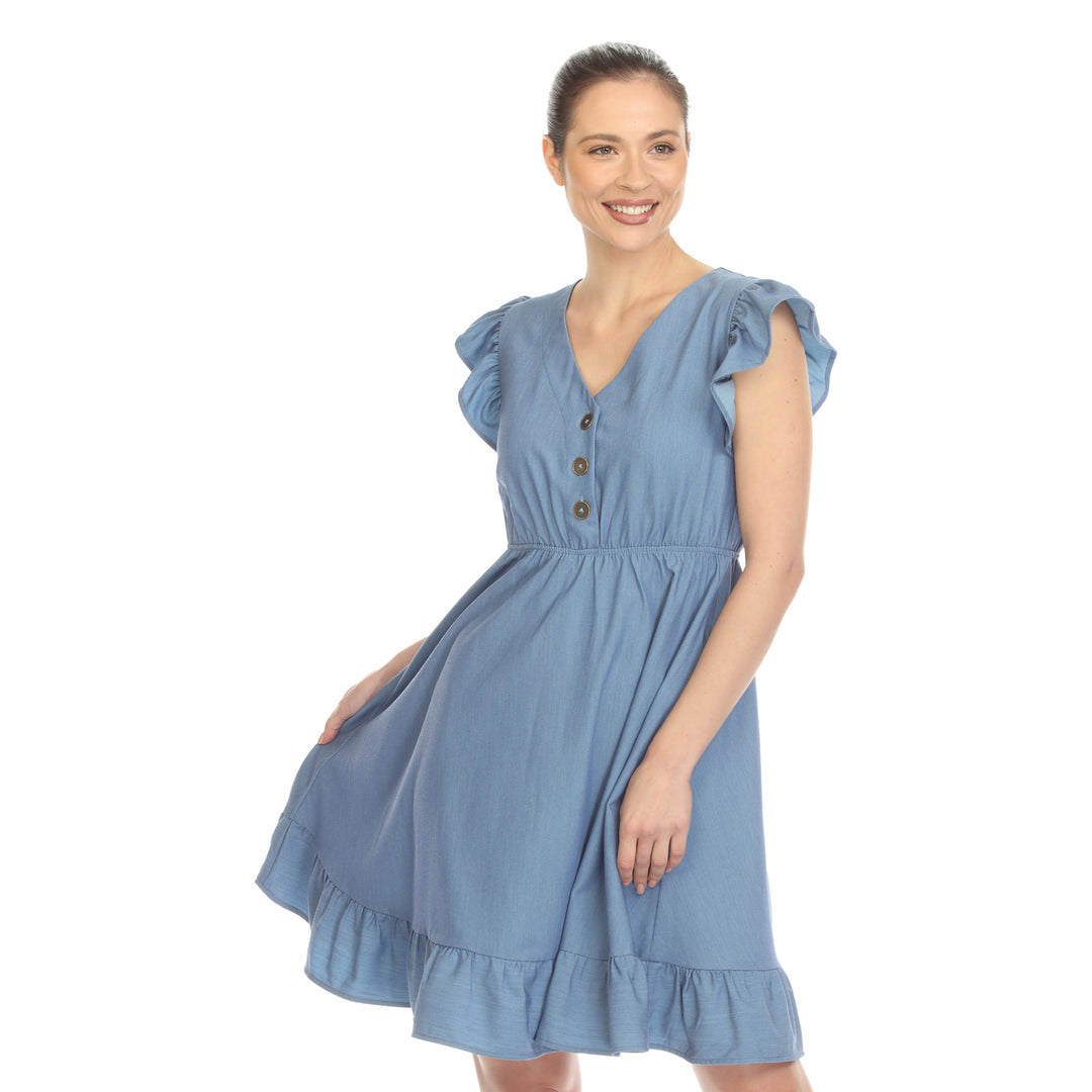 Women's Ruffle Sleeve Knee-Length Dress