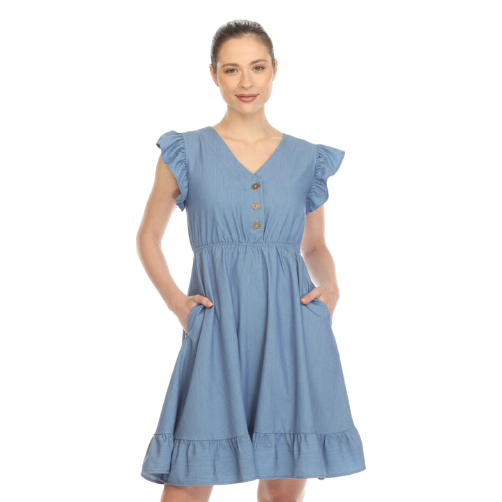 Women's Ruffle Sleeve Knee-Length Dress