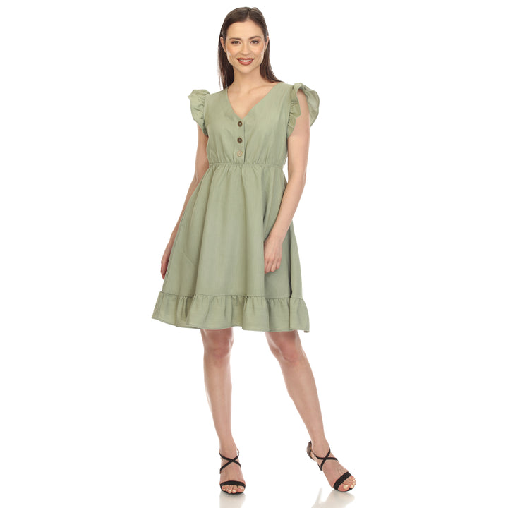 Women's Ruffle Sleeve Knee-Length Dress