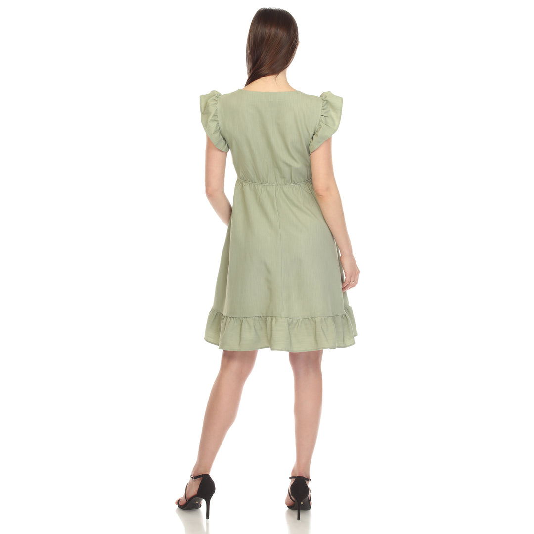 Women's Ruffle Sleeve Knee-Length Dress