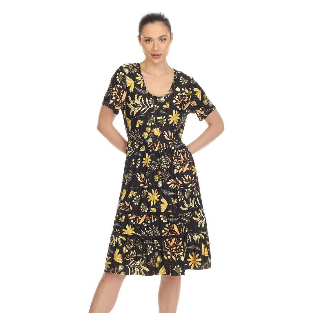 Women's Floral Short Sleeve Knee Length Dress