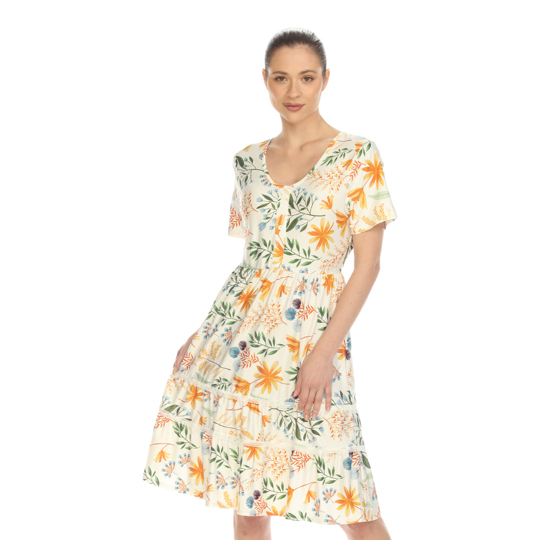 Women's Floral Short Sleeve Knee Length Dress