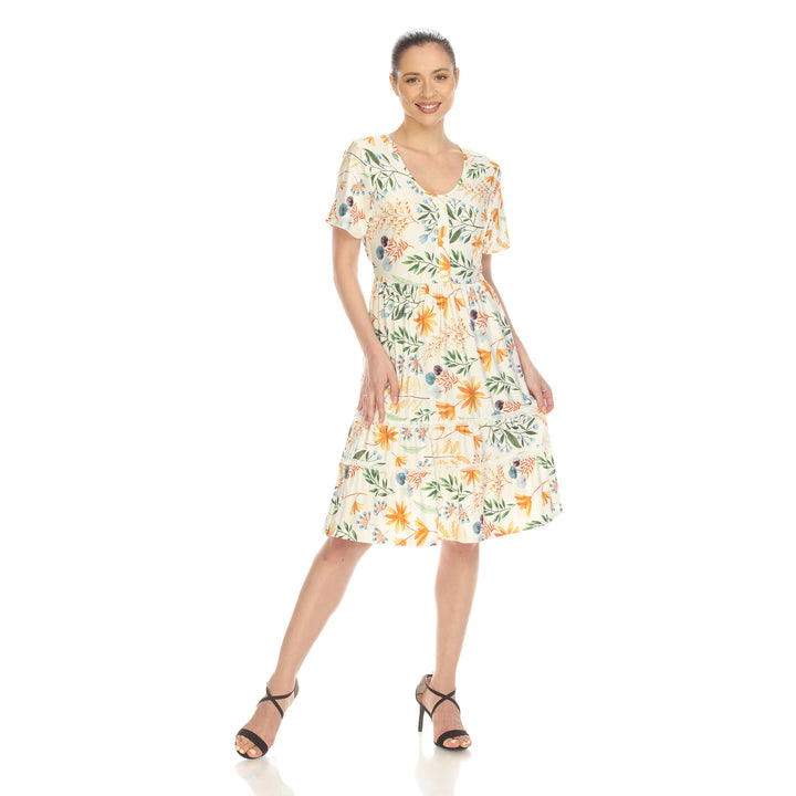 Women's Floral Short Sleeve Knee Length Dress