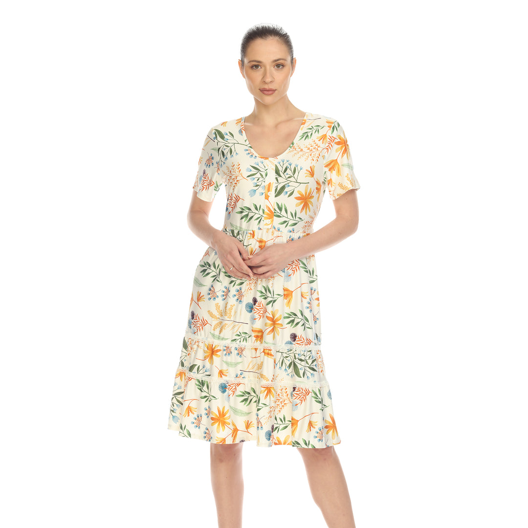 Women's Floral Short Sleeve Knee Length Dress