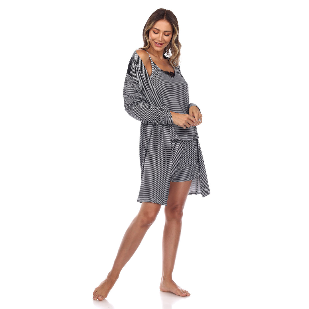 3 Piece Striped Pajama & Robe Set