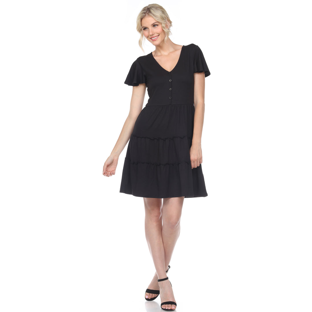 Women's Short Sleeve V-neck Tiered Dress