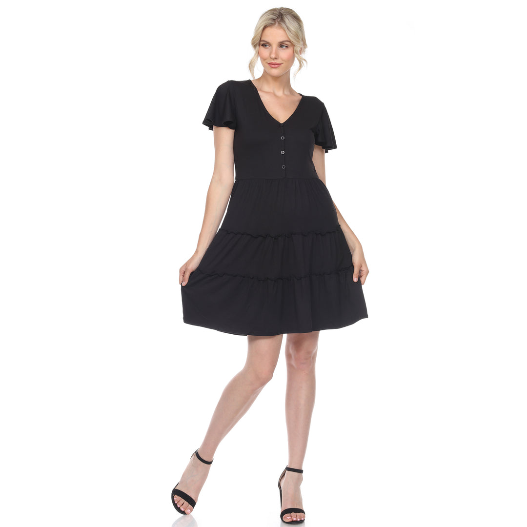 Women's Short Sleeve V-neck Tiered Dress