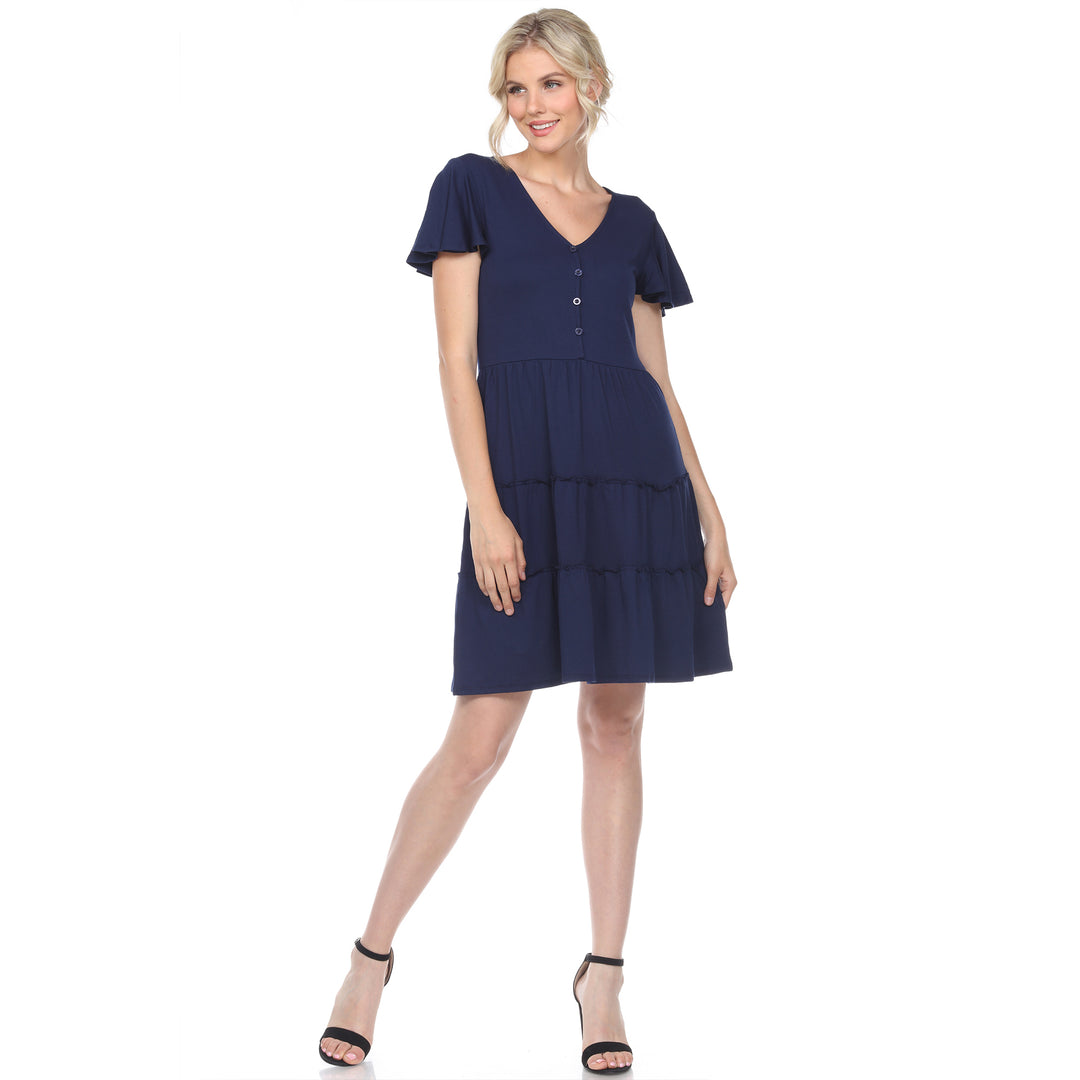 Women's Short Sleeve V-neck Tiered Dress