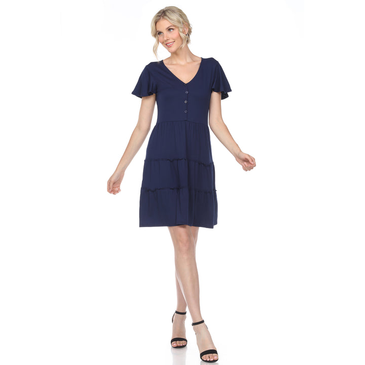 Women's Short Sleeve V-neck Tiered Dress