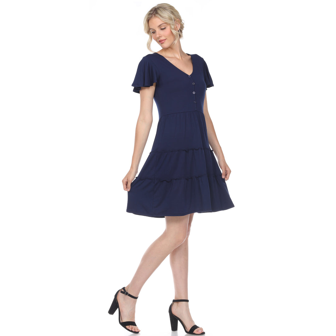 Women's Short Sleeve V-neck Tiered Dress