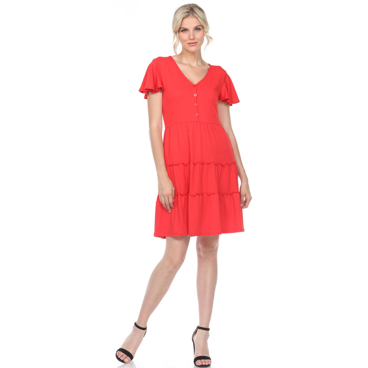 Women's Short Sleeve V-neck Tiered Dress