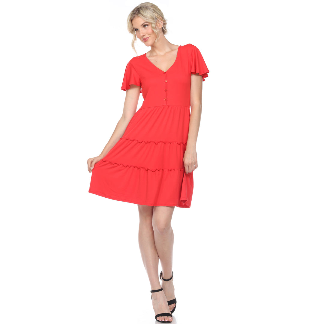 Women's Short Sleeve V-neck Tiered Dress