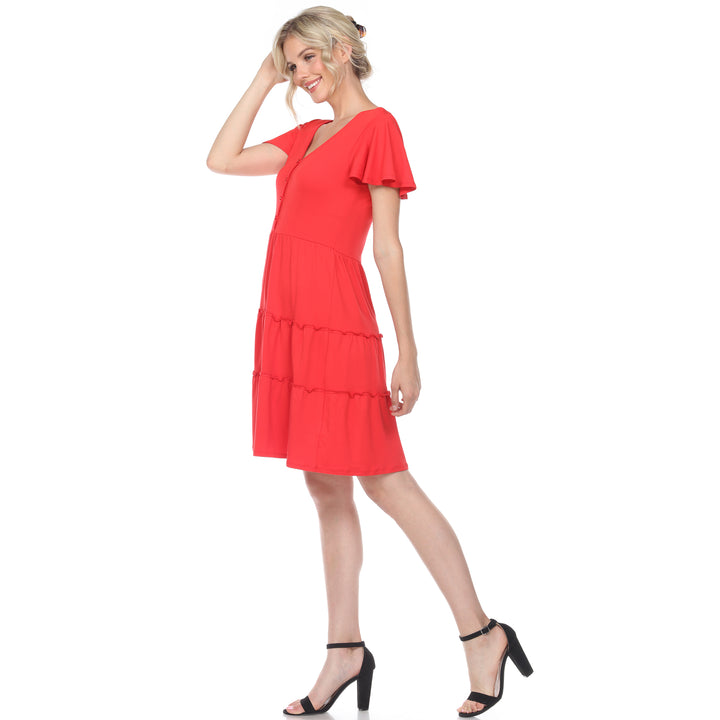 Women's Short Sleeve V-neck Tiered Dress