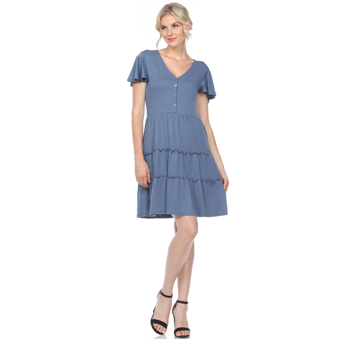 Women's Short Sleeve V-neck Tiered Dress