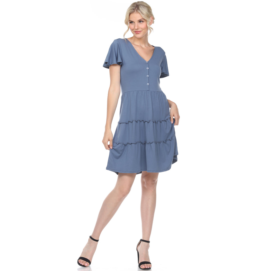 Women's Short Sleeve V-neck Tiered Dress