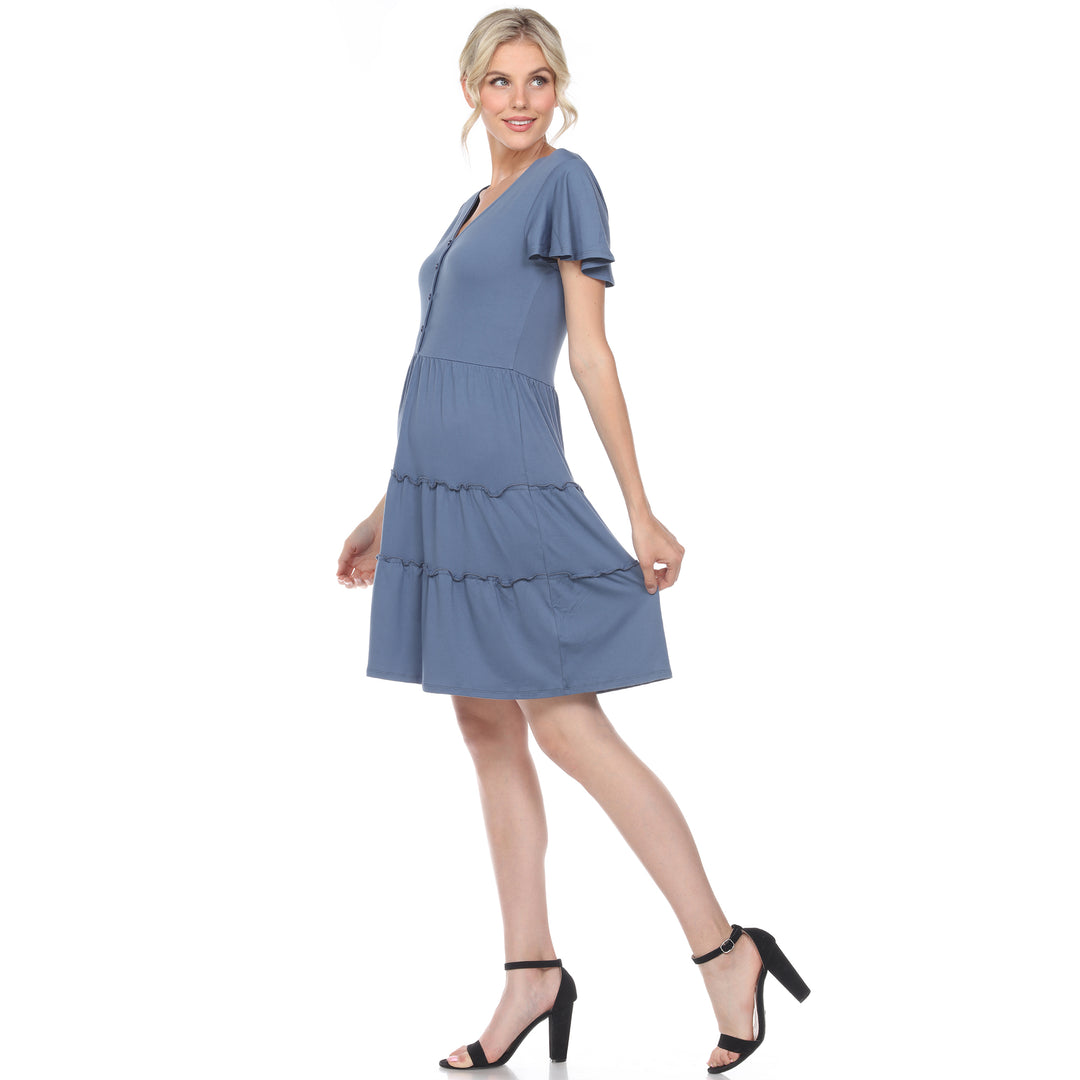 Women's Short Sleeve V-neck Tiered Dress