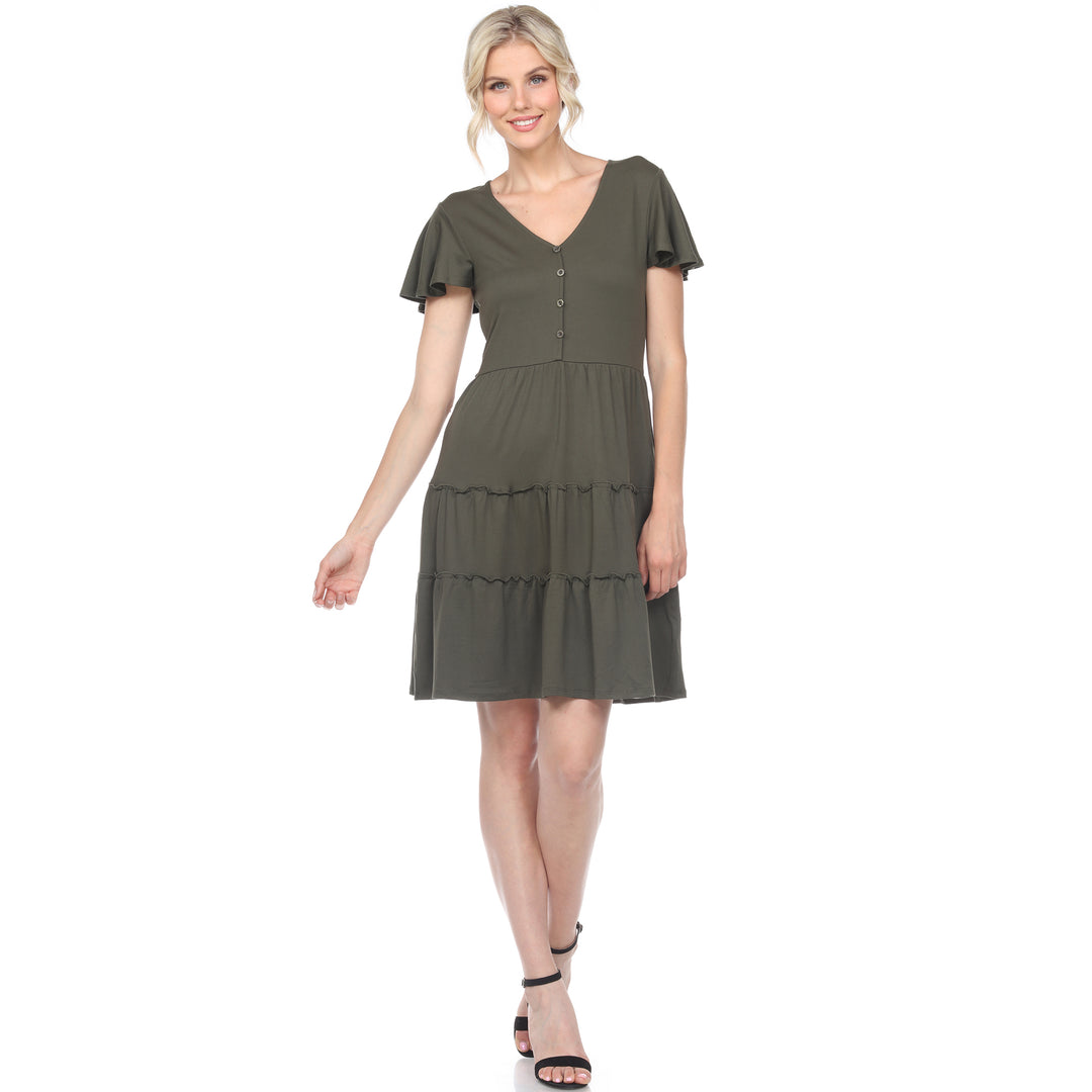 Women's Short Sleeve V-neck Tiered Dress