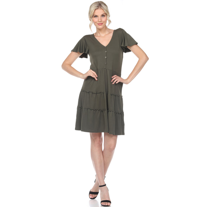 Women's Short Sleeve V-neck Tiered Dress