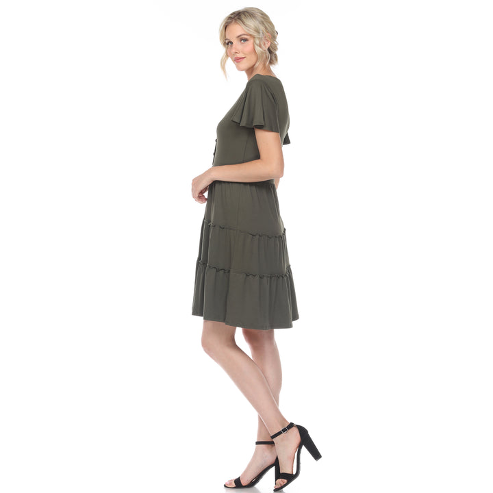 Women's Short Sleeve V-neck Tiered Dress