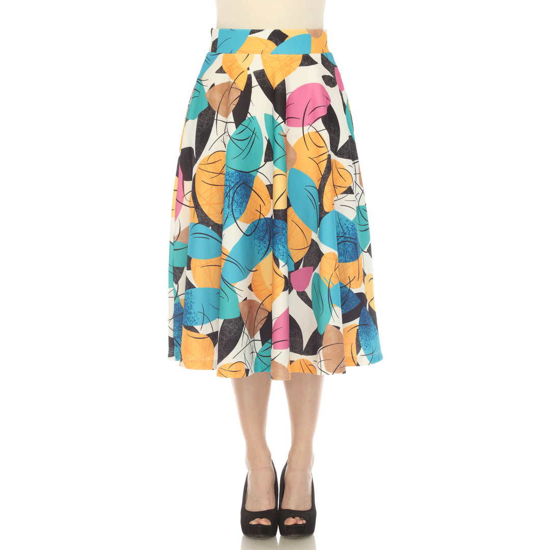 Women's Leaf Print Vintage Flared Midi Skirt