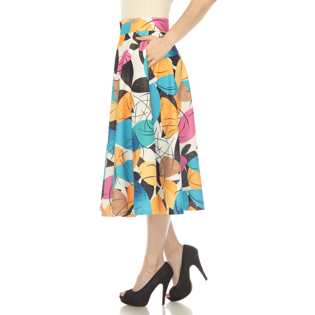 Women's Leaf Print Vintage Flared Midi Skirt