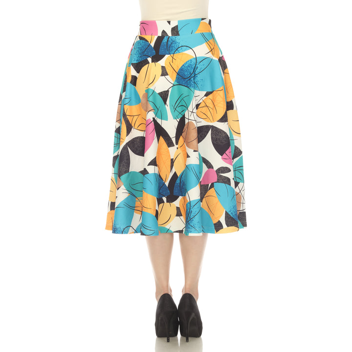 Women's Leaf Print Vintage Flared Midi Skirt