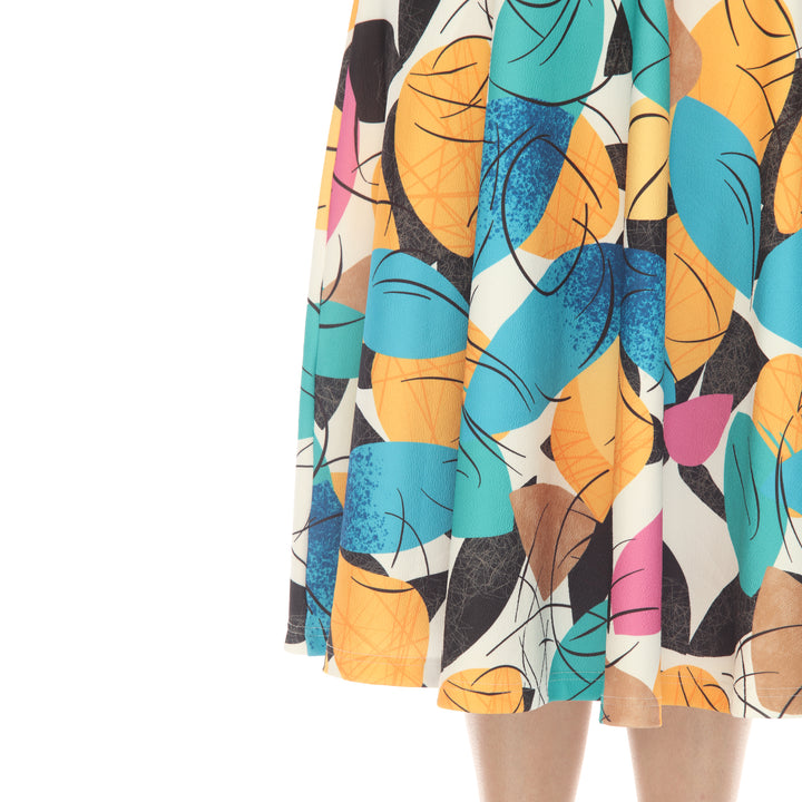 Women's Leaf Print Vintage Flared Midi Skirt