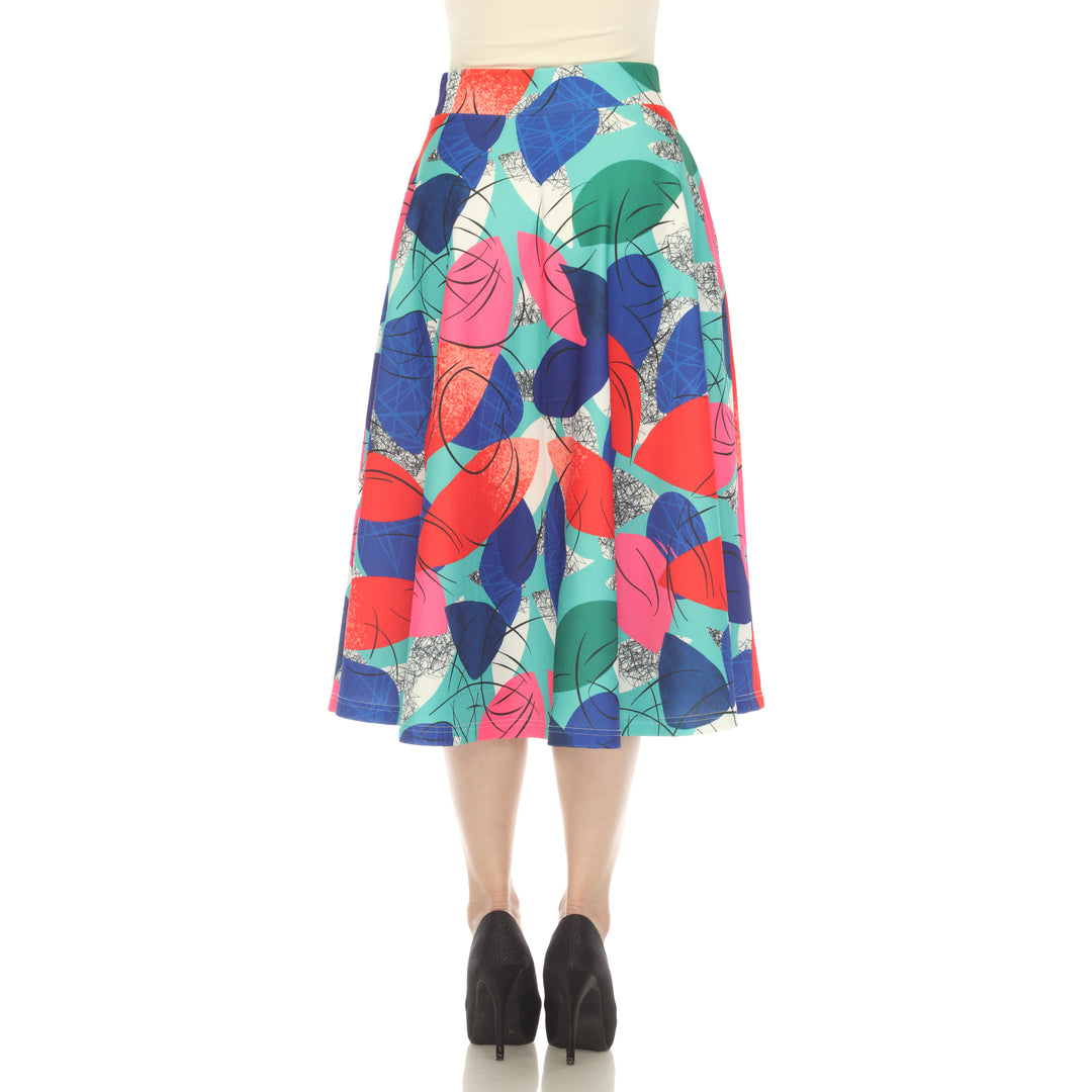 Women's Leaf Print Vintage Flared Midi Skirt